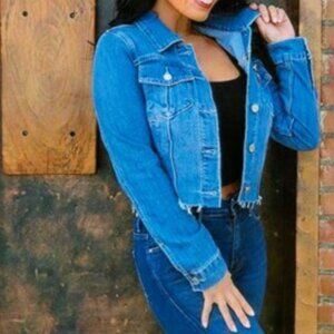 Must Have  "Just USA" Fitted Frayed Jean Jacket Cropped  ASST Sizes
